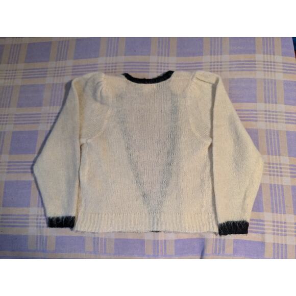 Michael Carrie Mohair Sweater Cream Black Medium Flower Silver Buttons Vintage - Picture 9 of 9
